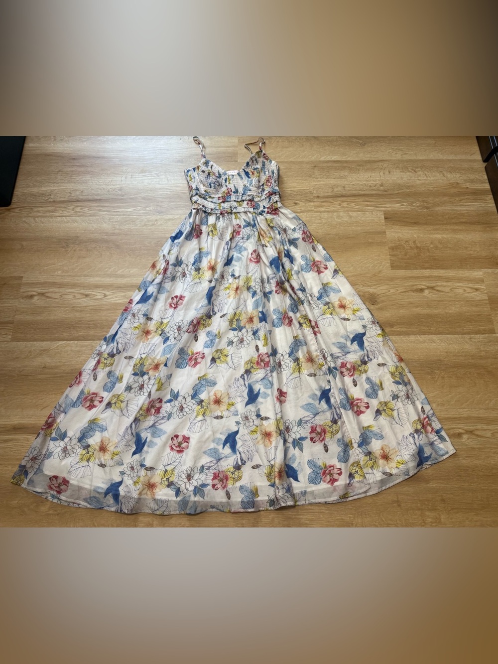 Meet me in Santorini Floral White Maxi Dress with Blue & Yellow Print